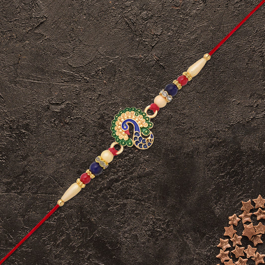Multicolor Peacock Rakhi With Beads