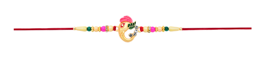 Stylish Ganesh Design Rakhi With Multicolor Beads And Gold Finish Accents