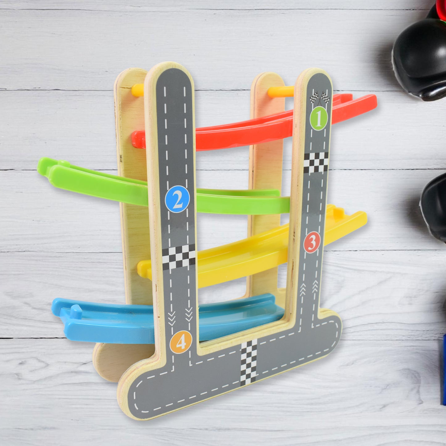 Car Racer Track Play Set Wooden Click Clack Toys With 4 Mini Racers (1 Set)