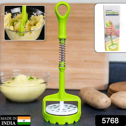 5768 Multi Functional One-handed Plastic Manual Mashed Potatoes Masher Mash Sweet Potato Masher With Comfort Grip And Stainless-steel Spring Design For Nonstick Pans (1 Pc)