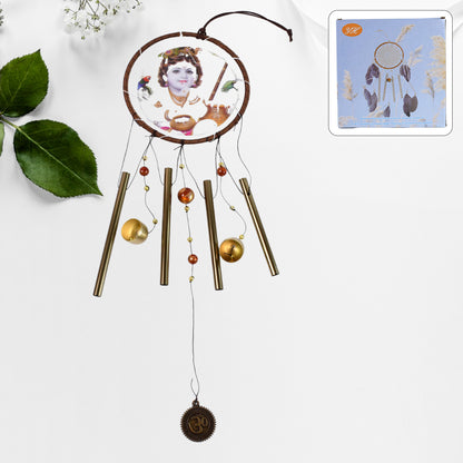 Krishna Medallion Dream Catcher Wind Chime Pendant Wall Hanging - Spiritual Home Decor