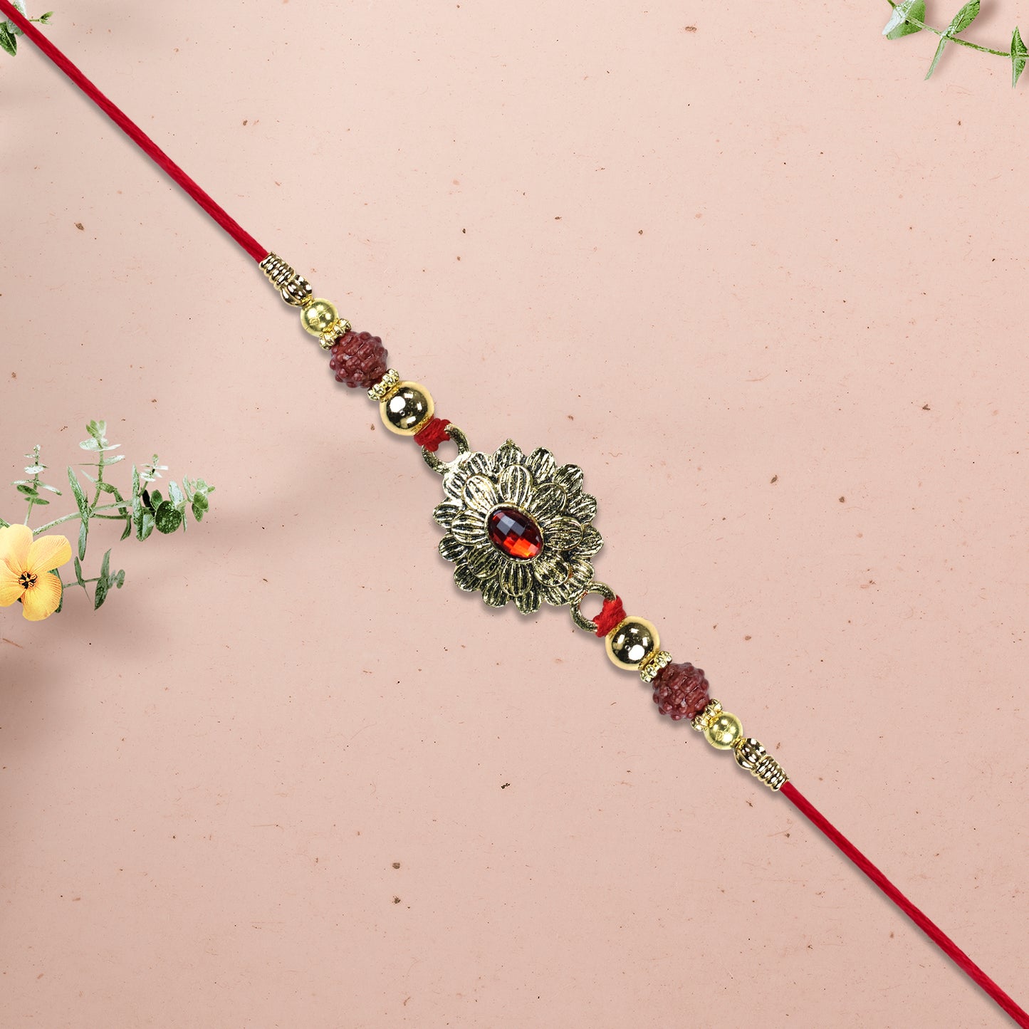 Red Stone Floral Rakhi