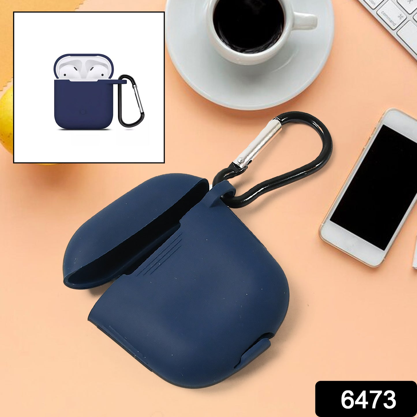 6473 Silicone Shockproof Protection Wireless Headphones Carrying Box Cover With Metal Keychain