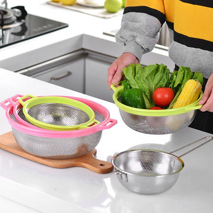 7147 Big Stainless Steel Colander With Handle Large Metal Mesh Basket Strainer For Pasta Spaghetti Berry Veggies Fruits  Kitchen Food Colander Dishwasher Safe (1 Pc )