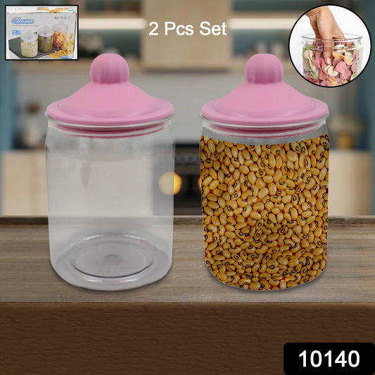 Transparent Kitchen Plastic Container Jar Set (2 Pcs Set  1100 Ml Approx)