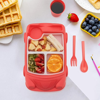 Kids Car Shaped Plates Cup  Lunch Box Dinnerware Set (4 Pcs Set  1000 Ml Lunch Box)