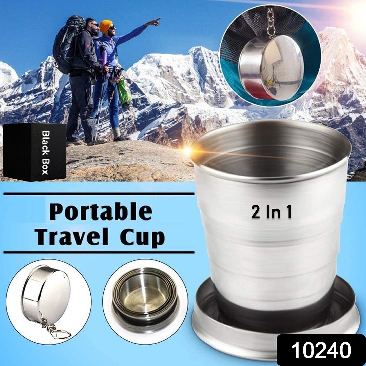 2 In 1 Camping Folding Cup With Keychain (1 Pc)