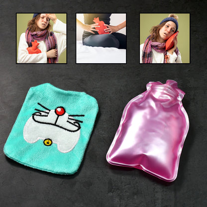 6529 Doremon Cartoon Small Hot Water Bag With Cover For Pain Relief Neck Shoulder Pain And Hand Feet Warmer Menstrual Cramps.