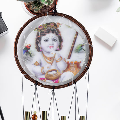 Krishna Medallion Dream Catcher Wind Chime Pendant Wall Hanging - Spiritual Home Decor