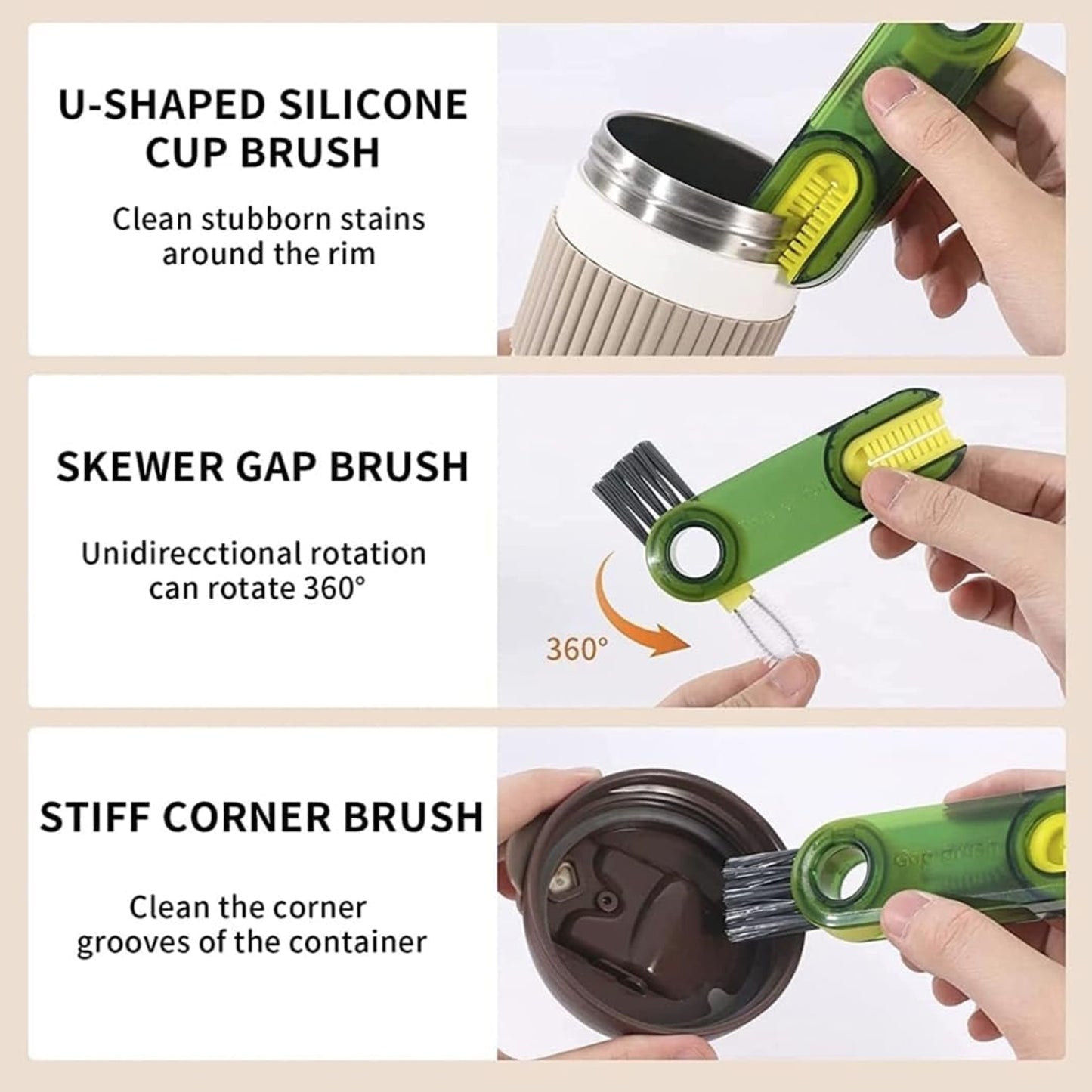 12687 3in1 Multifunctional Cleaning Brush Bottle Cleaning Brush Cup Cleaner Brush For Bottle Cup Cover Lid Home Kitchen Cleaning Tool (1 Pc)