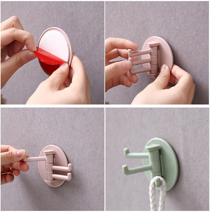 4142 Sticky Hook Household Strong Punch-free Hook 180foldable Multi-function Rotatable Hook With 3 Hooks Suitable For Bathroom Kitchen Office (1 Pc)