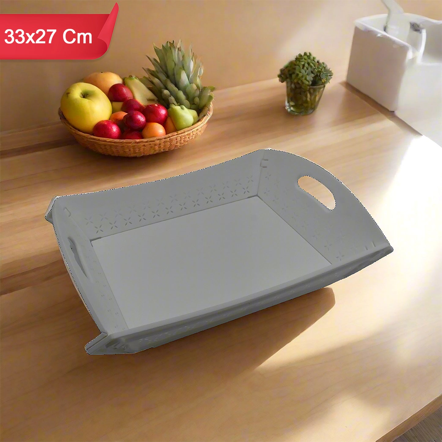 10018 Foldable Serving Tray Plastic Serving Traywith Handle Serving Tray For Food Kitchen Outdoors Restaurants (1 Pc)