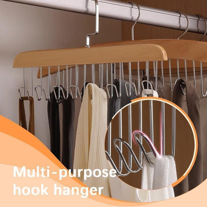 Space Saving 8 Hooks Wooden Hangers (Hanging Hook Included  1 Pc)