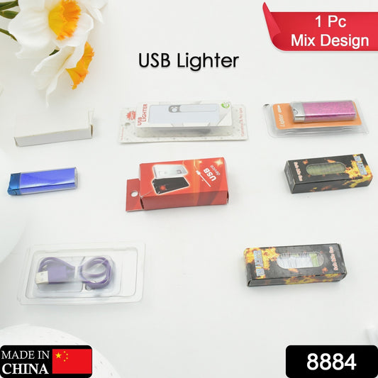 8884 Stylish Electric Usb Lighter For Men  Women Regular Cigarettes Portable Usb Rechargeable Flameless Coil Slim Cigarette Lighter With Charging Cable Windproof E Lighter Lighter For Smoking (1 Pc Mix Deisign  Color )