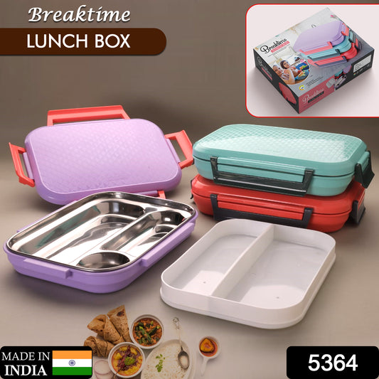 5364 Break Time Lunch Box Steel Plate Multi Compartment Lunch Box Carry To All Type Lunch In Lunch Box  Premium Quality Lunch Box Ideal For Office  School Kids  Travelling Ideal