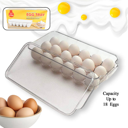 Plastic 18 Cavity Egg Storage Box Or Egg Trays For Refrigerator With Lid  Handles High Quality Rectangular Egg Tray Box For 18 Egg (1 Pc)