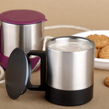 5565 Stainless Steel Coffeetea Cup Stainless Steel Lid Cover Hot Coffeetea Mug Hot Insulated Double Wall Stainless Steel Coffee And Milk Cup With Lid  Handle Easy To Carry - Coffee Cup (1 Pc)