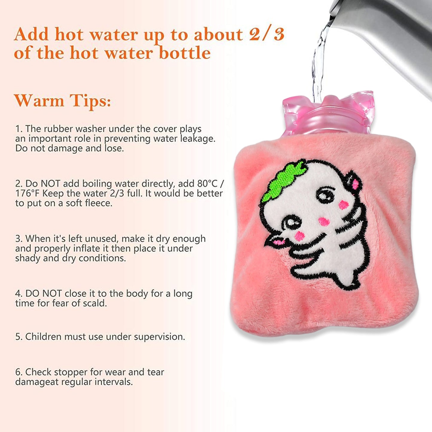 6532 Pink Cartoon Small Hot Water Bag With Cover For Pain Relief Neck Shoulder Pain And Hand Feet Warmer Menstrual Cramps.