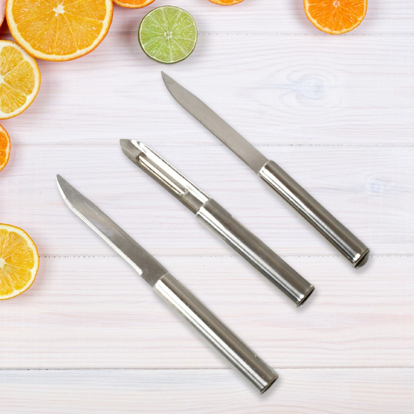 8243 Stainless Steel Multipurpose Sharp Cutting Knife With Non-slip Handle For Fruit Meat And Vegetable Chopping (Pack Of 3)