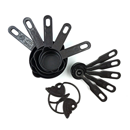 2646 Plastic Measuring Cups And Spoons (11 Pcs Black) With Butterfly Shape Holder