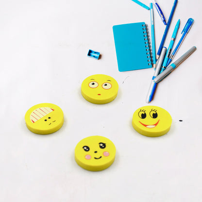 4564 Cute Smile Emoji Erasers Cute Smile Face Rubber Eraser Dentist Dental Clinic School Kid For School Going Kidsbirthday Party Return Gift Set (4pc Set)