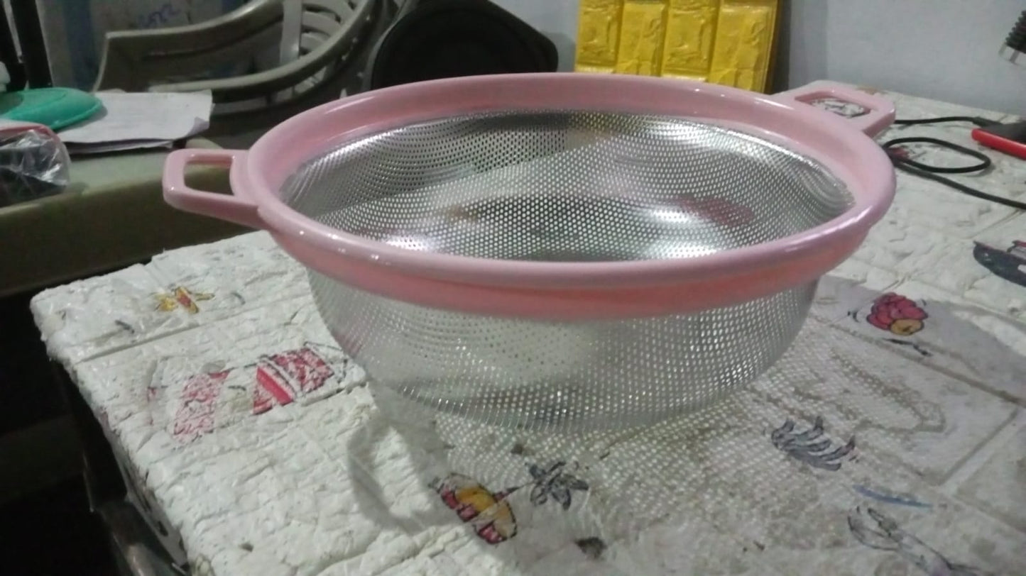 7147 Big Stainless Steel Colander With Handle Large Metal Mesh Basket Strainer For Pasta Spaghetti Berry Veggies Fruits  Kitchen Food Colander Dishwasher Safe (1 Pc )