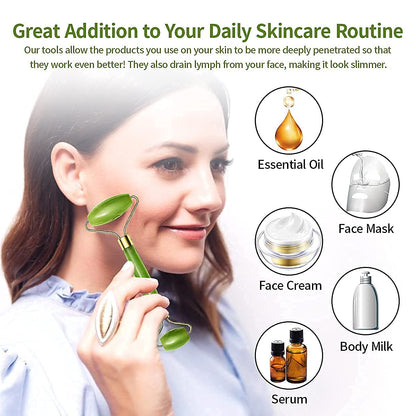 0318 Gua Sha Stone And Anti Aging Jade Roller Massager For Face Massage Natural Face Skincare Massager  Face Roller Massager For Women  Face Shaper Jade Roller And Gua Sha Set For Glowing Skin