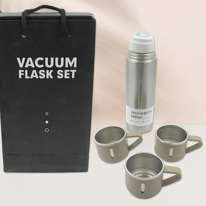 2834 Stainless Steel Vacuum Flask Set With 3 Steel Cups Combo For Coffee Hot Drink And Cold Water Flask Ideal Gifting Travel Friendly Latest Flask Bottle. (500ml)