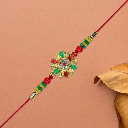 Floral Designer Rakhi With Multicolor Beads