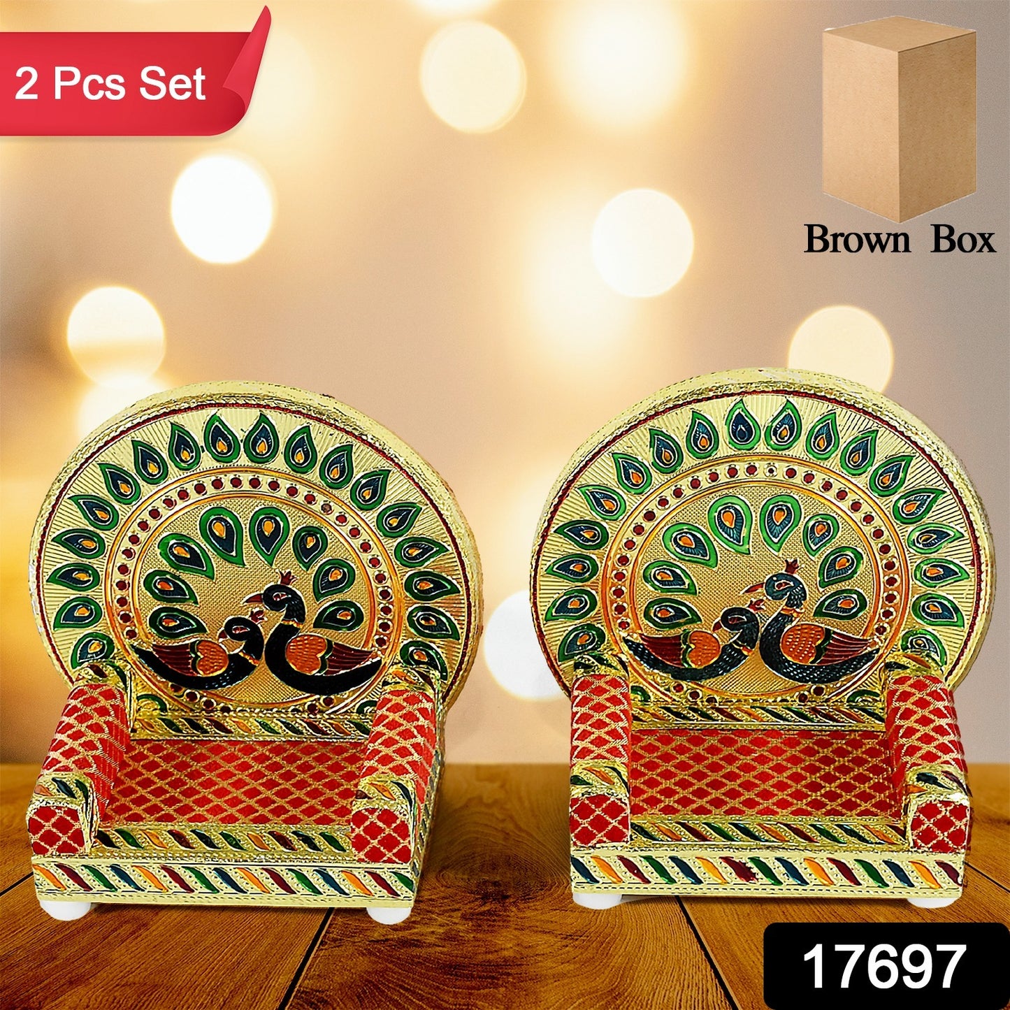 17697 Meenakari Work Laddu Gopal Singhasan For Pooja Mandir Wooden Krishna Ladoo Bal Gopal Sofa Asan Home Decorative Premium Look Decorative Singhasan Suitable For Home Office Restaurant (2 Pc Set)