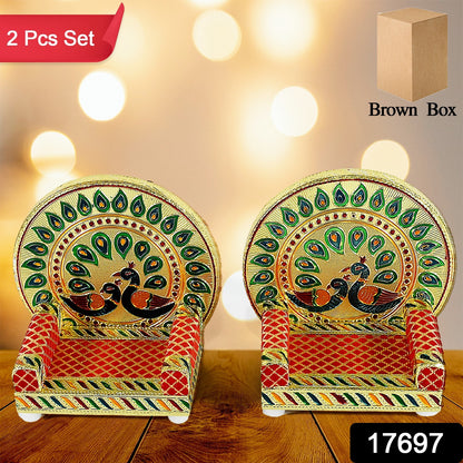 17697 Meenakari Work Laddu Gopal Singhasan For Pooja Mandir Wooden Krishna Ladoo Bal Gopal Sofa Asan Home Decorative Premium Look Decorative Singhasan Suitable For Home Office Restaurant (2 Pc Set)