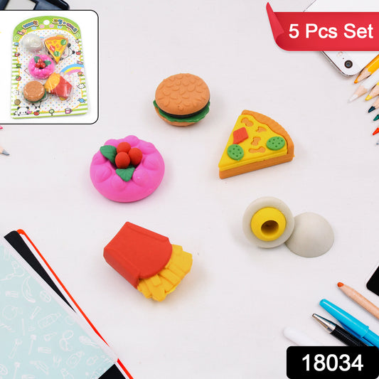 18034 3d Food Shape Fancy  Stylish Colorful Erasers Mini Eraser Creative Cute Novelty Eraser For Children Eraser Set For Return Gift Birthday Party School Prize(5 Pcs Set)