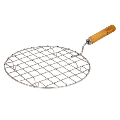 2085 Kitchen Round Stainless Steel Roaster Papad Jali Barbecue Grill With Wooden Handle