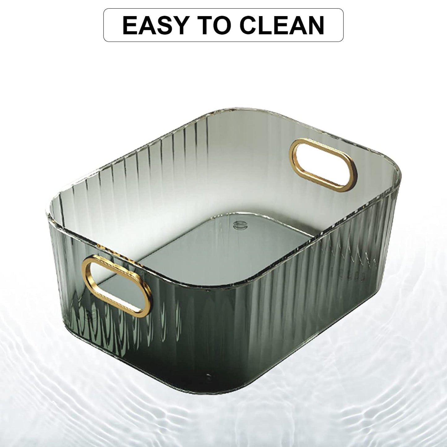 Premium Ribbed Transparent Storage Basket With Gold Handle  Multipurpose Kitchen Amp Home Organizer Box