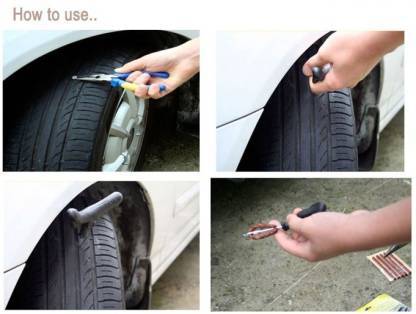 1513 Puncture Repair Kit Tubeless Tyre Full Set With Nose Pliers Rubber Cement And Extra Strips For Cars Bikes