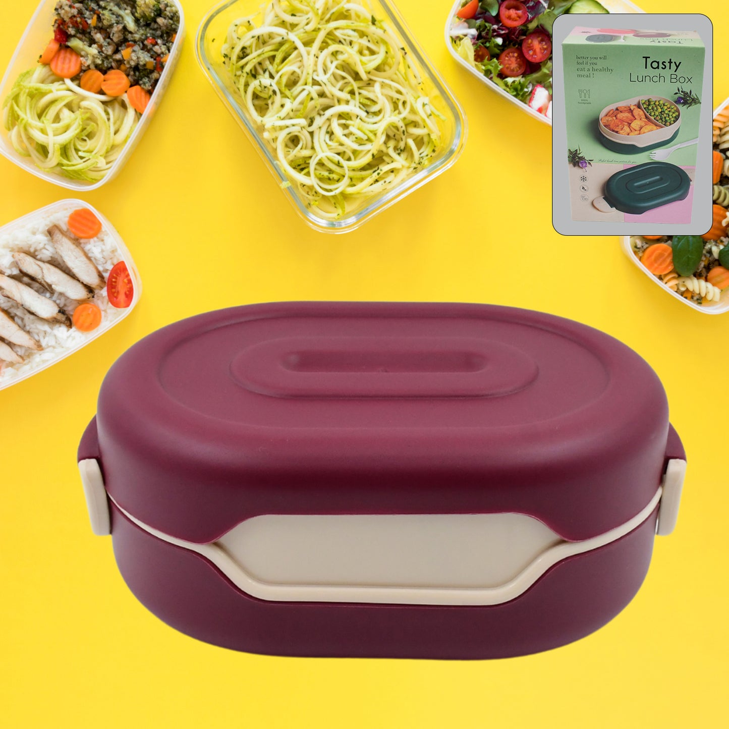 Airtight Food Grade Tiffin Box With 2 In 1 Spoon And 2 Compartment