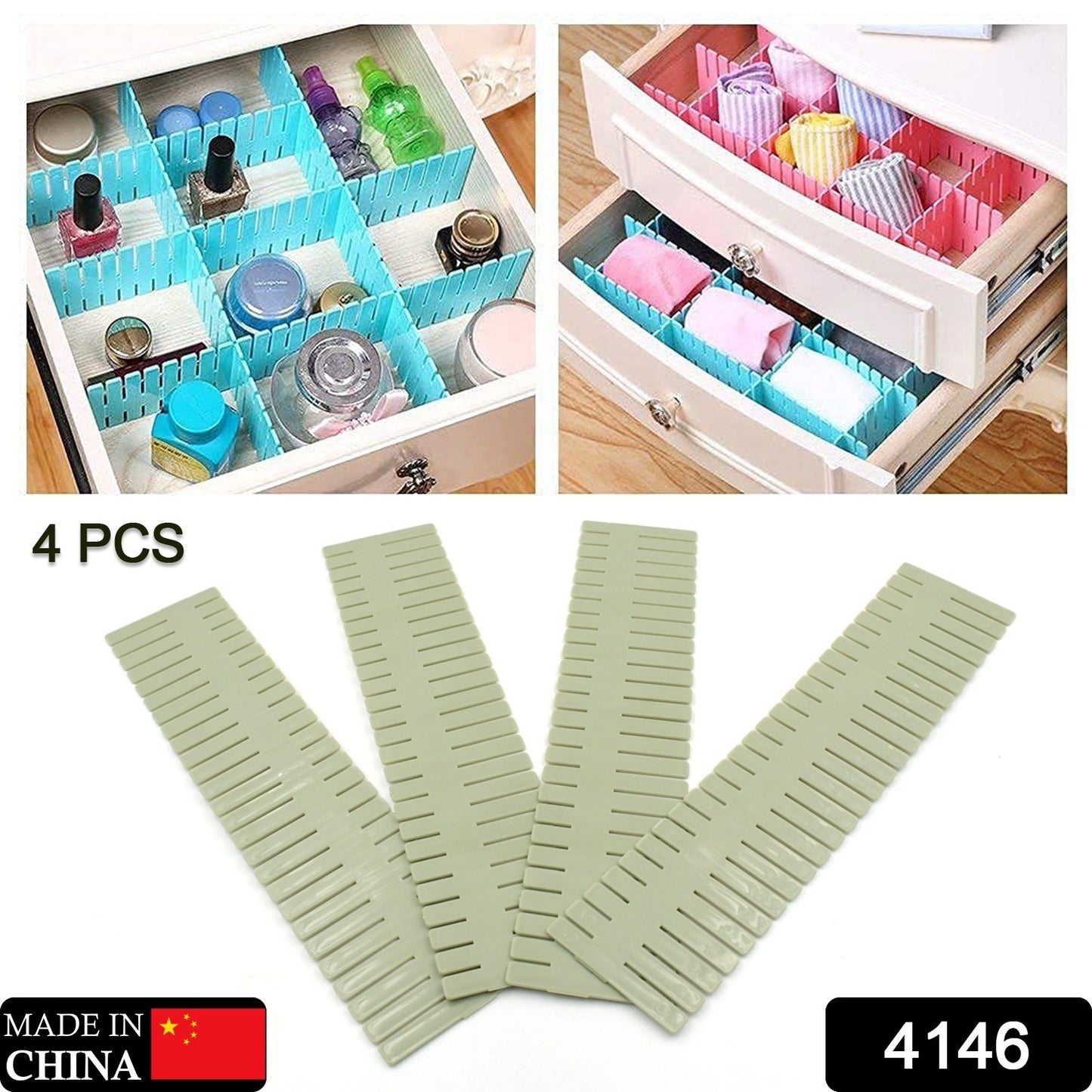 4146 Storage Box Drawer Organizer Drawer Cupboard Divider  Grid Closet Sorting Partition  Plastic Strips Separators Box Organizer (4 Pc Set )