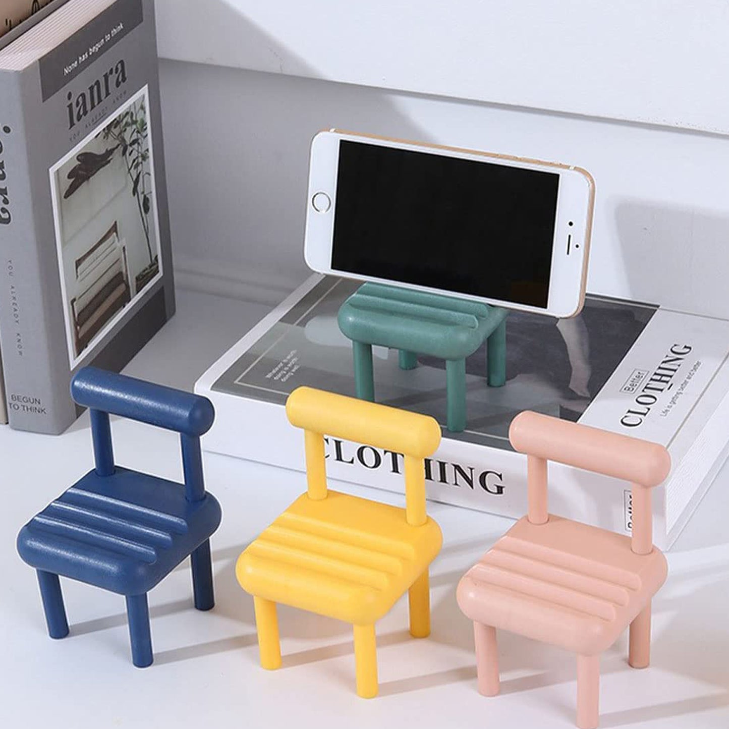 8886 Mobile Phone Holder Mini Chair Cell Phone Stand Portable Smartphone Dock Cellphone Holder For Desktop Design Compatible With All Mobile Phones (1 Pc)