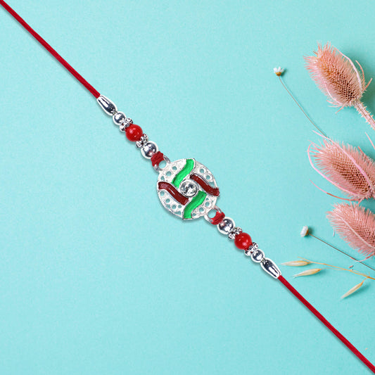 Silver-tone Swastik Rakhi