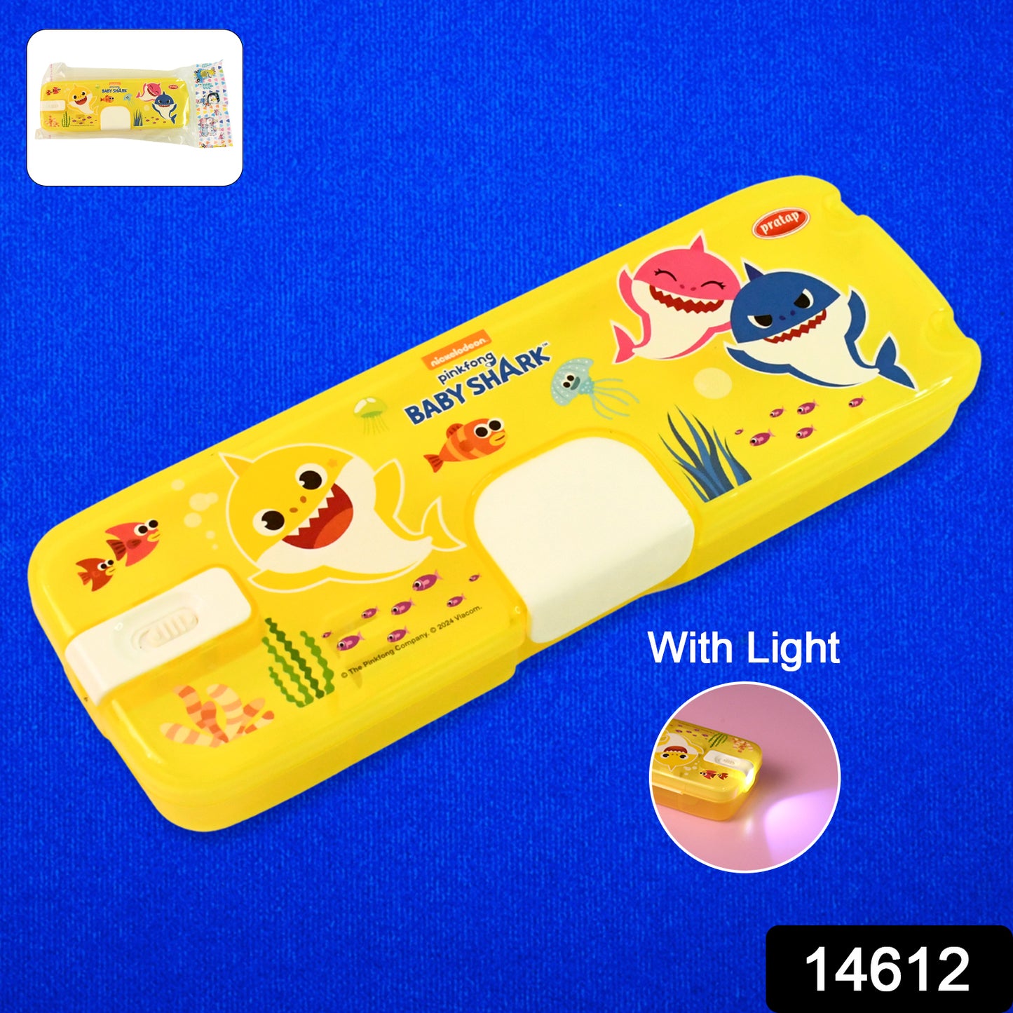 Plastic Pencil Box With Led Light  Cartoon Print (1 Pc)