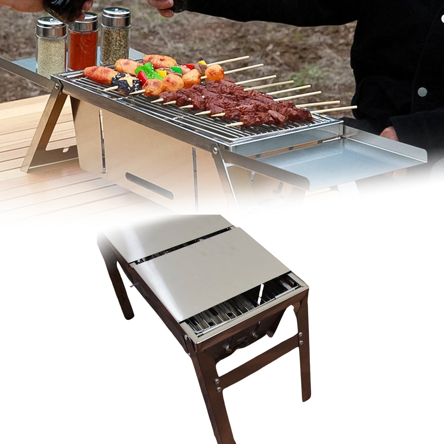 Portable Bbq  Barbecue Grill Stainless Steel Folding Charcoal Grill (1 Set  Net Weight  2207 Gm)