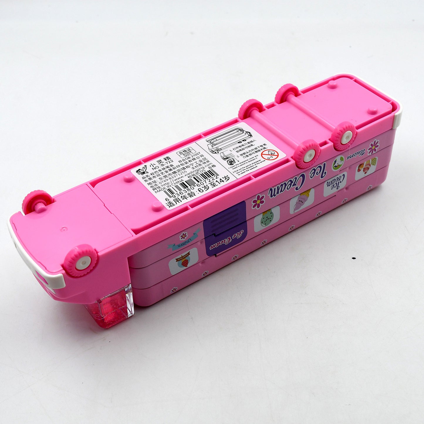 4568  Double Decker Magic Ice Cream Truck Compass Multi Level Metal Truck Compass Pencil Case With Movable Wheels  Sharpener