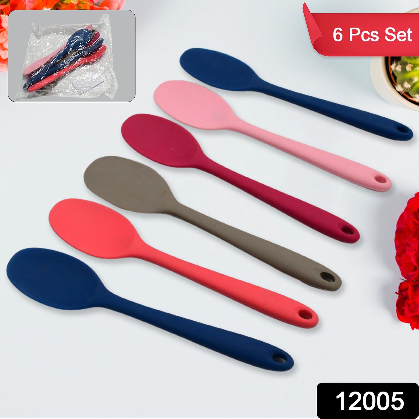 Multipurpose Silicone Spoon Silicone Basting Spoon Non-stick Kitchen Utensils Household Gadgets Heat-resistant Non Stick Spoons Kitchen Cookware Items Forcooking And Baking (6 Pcs Set)