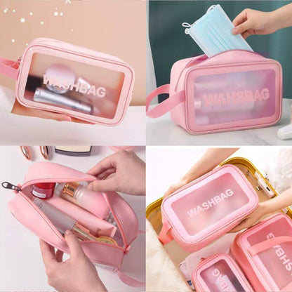 12682 Cosmetic Pouch Make Up Bag For Home  Travel Toiletry Bag For Cosmetics Brushes Accessories Set Of 3 Small Medium  Big - Wash Bag