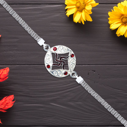 Silver Chain Swastik Rakhi