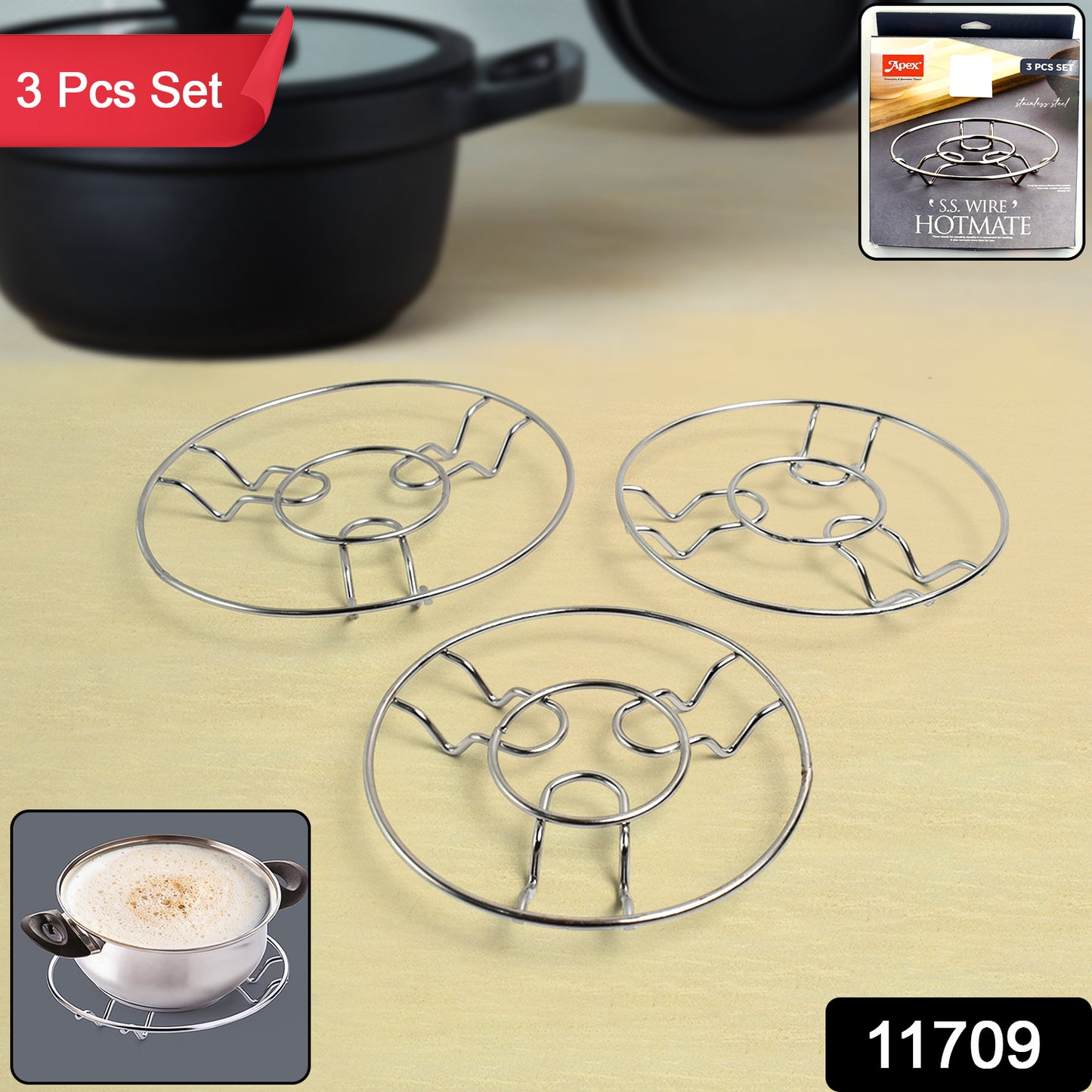 Apex Stainless Steel Wire Hotmate Trivet Stand Set Of 3