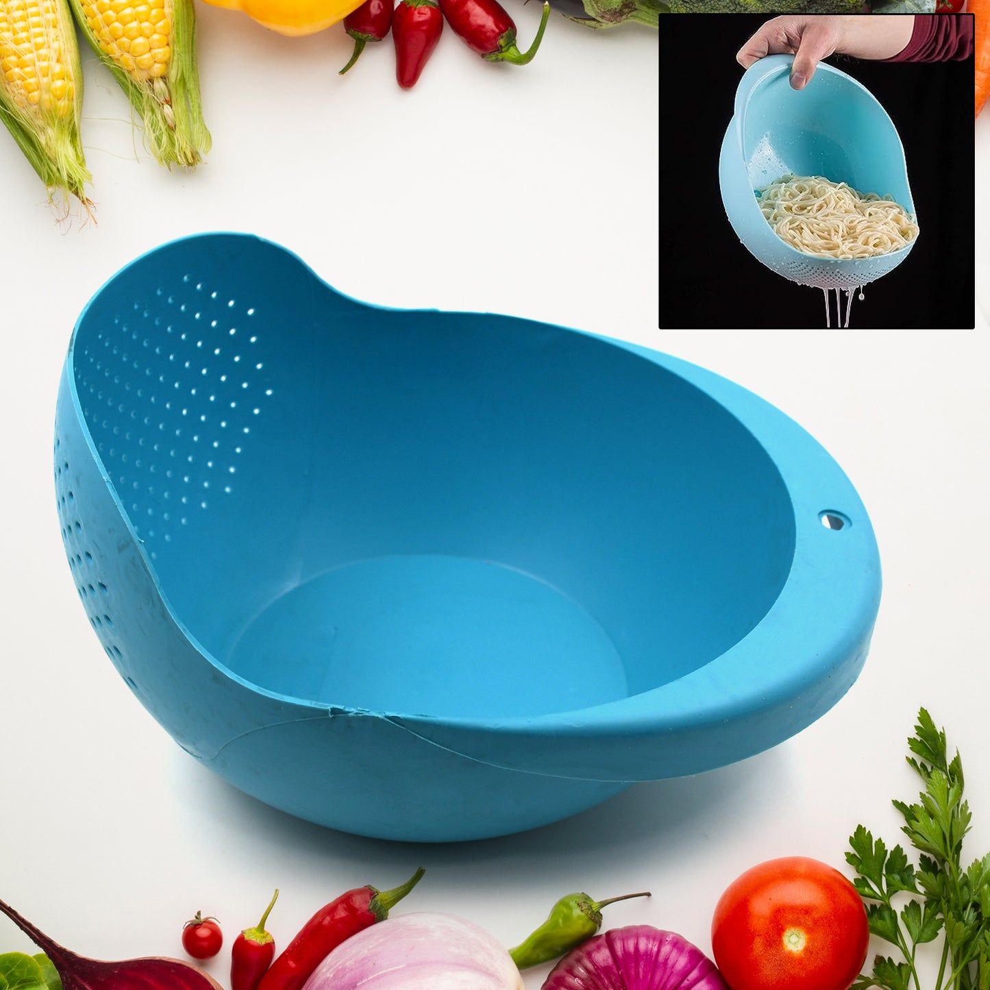 5726 Plastic Rice Bowl  Food Strainer Thick Drain Basket For Rice Vegetable  Fruit Strainer Colander Fruit Basket Pasta Strainer Washing Bowl (1 Pc )