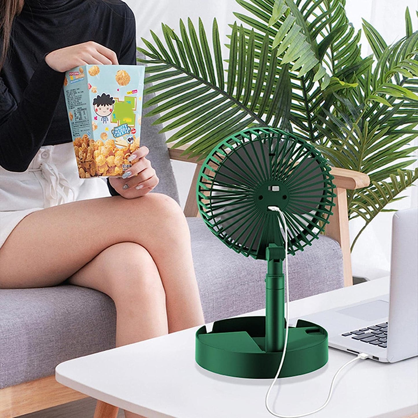 4642 Telescopic Electric Desktop Fan Height Adjustable Foldable  Portable For Travelcarry  Silent Table Top Personal Fan For Bedside Office Table (Battery Not Include)