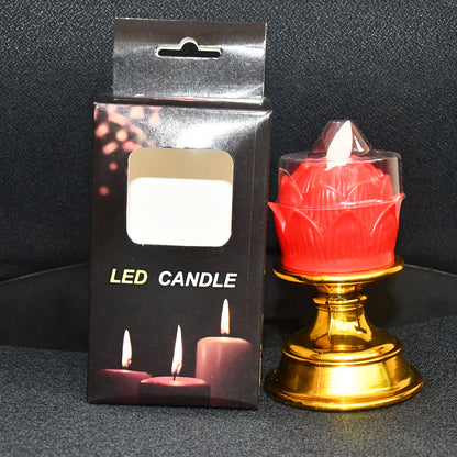 Premium Lotus Shaped Led Flameless Candle With Decorative Holder (1 Pc)