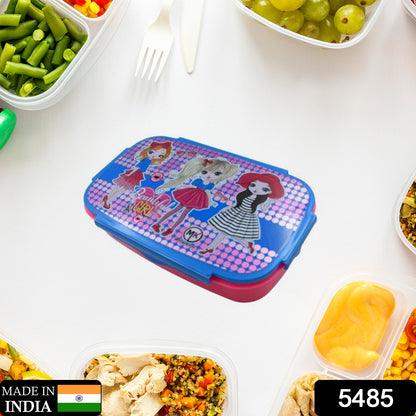 5485 Cartoon Printed Plastic Lunch Box With Inside Small Box  Spoon For Kids Air Tight Lunch Tiffin Box For Girls Boys Food Container Specially Designed For School Going Boys And Girls